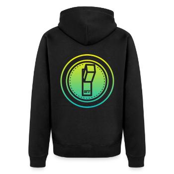 off button - Unisex Premium Bio Zip Hoodie - Schwarz - Hinten - Nico (187cm)