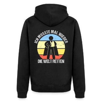 Welt Retten Superheld Armbruch Arm Gebrochen Kind - Unisex Premium Bio Zip Hoodie - Schwarz - Hinten - Nico (187cm)