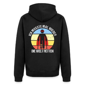 Musste Die Welt Retten Gebrochener Fuß Beinbruch - Unisex Premium Bio Zip Hoodie - Schwarz - Hinten - Nico (187cm)