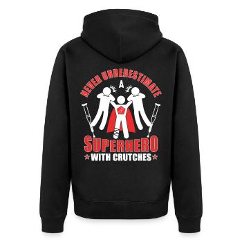 Crutches superhero foot fracture leg broken gift - Unisex Premium Organic Zip Hoodie - black - Back - Nico (187cm)