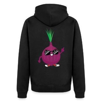 Coole Zwiebel - Unisex Premium Bio Zip Hoodie - Schwarz - Hinten - Nico (187cm)