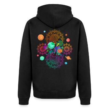 Mandala Psychedelic - Unisex Premium Bio Zip Hoodie - Schwarz - Hinten - Nico (187cm)