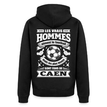 LES VRAIS HOMMES SONT FANS DE CAEN - Veste à capuche bio Premium Unisexe - noir - Dos - Nico (187cm)