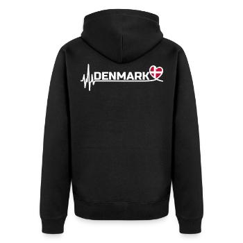 Denmark Sport Fan Fussball White - Unisex Premium Bio Zip Hoodie - Schwarz - Hinten - Nico (187cm)