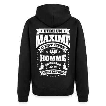 NOM - PRÉNOM - MAXIME - Veste à capuche bio Premium Unisexe - noir - Dos - Nico (187cm)