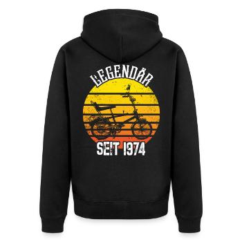 Legendär 1974 Jahrgang Bonanza Fahrrad Kult Gang - Unisex Premium Bio Zip Hoodie - Schwarz - Hinten - Nico (187cm)
