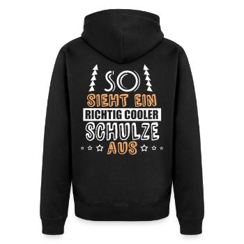 so sieht ein richtig cooler Schulze aus - Unisex Premium Bio Zip Hoodie - Schwarz - Hinten - Nico (187cm)