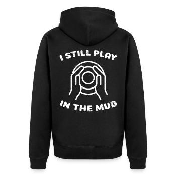 Keramik Töpfer I Still Play In The Mud - Unisex Premium Bio Zip Hoodie - Schwarz - Hinten - Nico (187cm)
