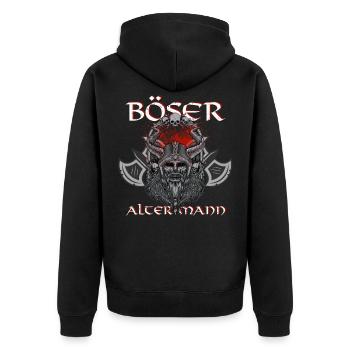 Böser alter Mann Totenkopf Skull Wikinger Viking - Unisex Premium Bio Zip Hoodie - Schwarz - Hinten - Nico (187cm)