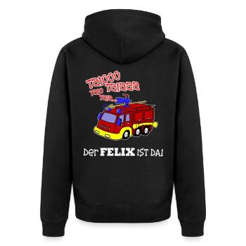 Geburt Geschenk Geburtstag Name Felix Feuerwehr - Unisex Premium Bio Zip Hoodie - Schwarz - Hinten - Nico (187cm)