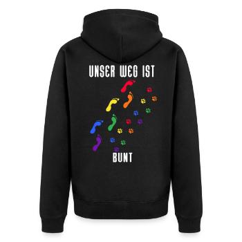 Fußspuren Pfoten Hund Regenbogen Gay Pride CSD - Unisex Premium Bio Zip Hoodie - Schwarz - Hinten - Nico (187cm)