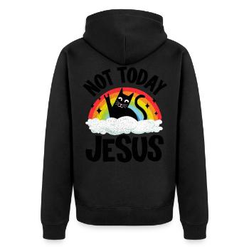 Heavy Metal Katze Regenbogen Retro Death Metal - Unisex Premium Bio Zip Hoodie - Schwarz - Hinten - Nico (187cm)
