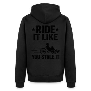 Liegefahrrad Lustig Liegerad Liegeradfahrer - Unisex Premium Bio Zip Hoodie - Schwarz - Hinten - Nico (187cm)