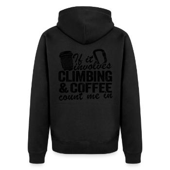 Klettern & Kaffee Bouldern Kletterer Geschenk - Unisex Premium Bio Zip Hoodie - Schwarz - Hinten - Nico (187cm)