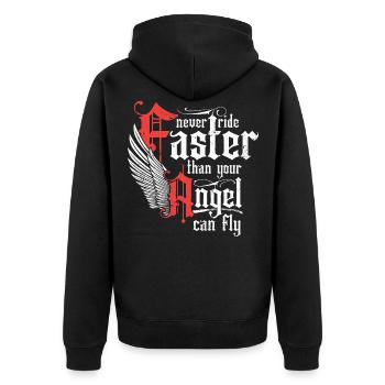 Never Ride Faster - Unisex Premium Organic Zip Hoodie - black - Back - Nico (187cm)