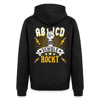 ABCD Schulkind Rockmusik Gitarre Einschulung - Unisex Premium Bio Zip Hoodie - Schwarz - Hinten - Nico (187cm)