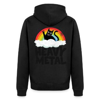 Heavy Metal Katze Regenbogen Retro Death Metal - Unisex Premium Bio Zip Hoodie - Schwarz - Hinten - Nico (187cm)
