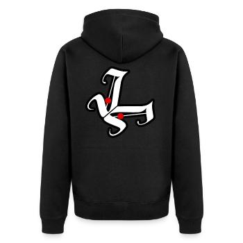 JJ bösartig aber stylisch - Unisex Premium Bio Zip Hoodie - Schwarz - Hinten - Nico (187cm)
