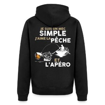 Fischer cool, Apéro Bier Humor Opa, Papa Angeln - Unisex Premium Bio Zip Hoodie - Schwarz - Hinten - Nico (187cm)