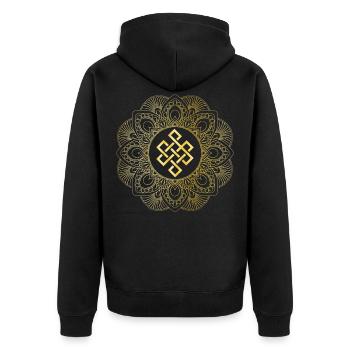 Tibetischer endloser Knoten Symbol für Tod und Wiedergeburt - Unisex Premium Bio Zip Hoodie - Schwarz - Hinten - Nico (187cm)