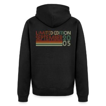 16. Geburtstag September 2005 Geschenkidee - Unisex Premium Bio Zip Hoodie - Schwarz - Hinten - Nico (187cm)
