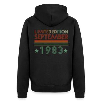 38. Geburtstag September 1983 Geschenkidee - Unisex Premium Bio Zip Hoodie - Schwarz - Hinten - Nico (187cm)