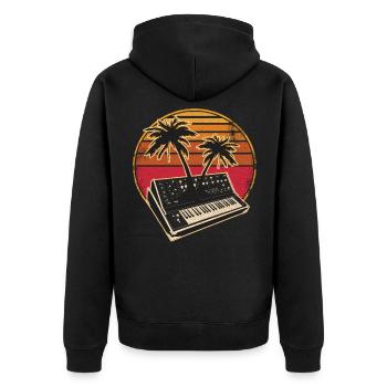 Analog Synthesizer Vintage 70s Sunset Synth - Unisex Premium Organic Zip Hoodie - black - Back - Nico (187cm)
