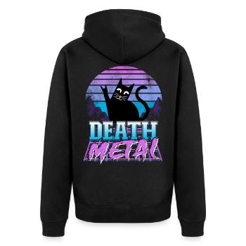 Death Metal Katze Retrowave Heavy Metal Synthwave - Unisex Premium Bio Zip Hoodie - Schwarz - Hinten - Nico (187cm)