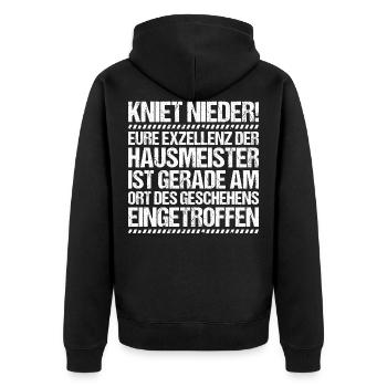Hausmeister Hauswart Janitor - Unisex Premium Bio Zip Hoodie - Schwarz - Hinten - Nico (187cm)