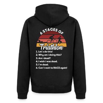 6 étapes de triathlon Drôle de triathlète - Veste à capuche bio Premium Unisexe - noir - Dos - Nico (187cm)