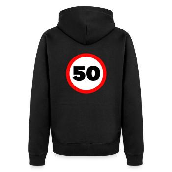 50e anniversaire panneau de signalisation signal de ville 50 ans - Veste à capuche bio Premium Unisexe - noir - Dos - Nico (187cm)