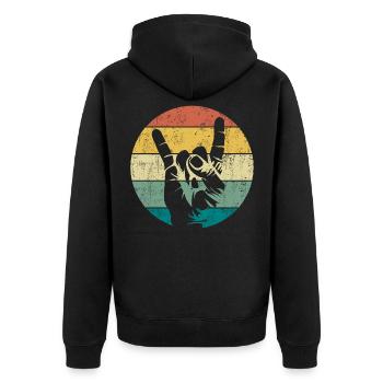 Pommesgabel Metal Hand Hand Signal Retro - Unisex Premium Organic Zip Hoodie - black - Back - Nico (187cm)