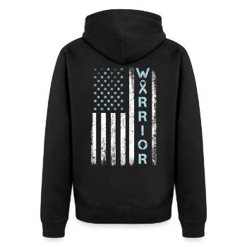 American Flag Warrior - Prostate Cancer - Unisex Premium Organic Zip Hoodie - black - Back - Nico (187cm)