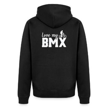 I love BMX | BMX | BMX Bike Fahrrad - Unisex Premium Organic Zip Hoodie - black - Back - Nico (187cm)