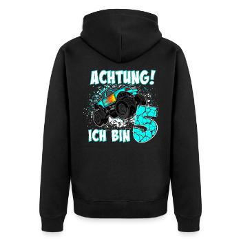 Monstertruck 5. Geburtstag Junge - Unisex Premium Bio Zip Hoodie - Schwarz - Hinten - Nico (187cm)