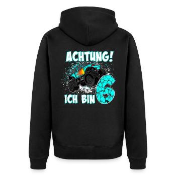 Monstertruck 6. Geburtstag Junge - Unisex Premium Bio Zip Hoodie - Schwarz - Hinten - Nico (187cm)