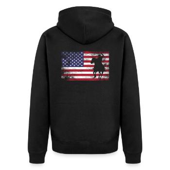 USA Flagge Cowboy - Unisex Premium Bio Zip Hoodie - Schwarz - Hinten - Nico (187cm)