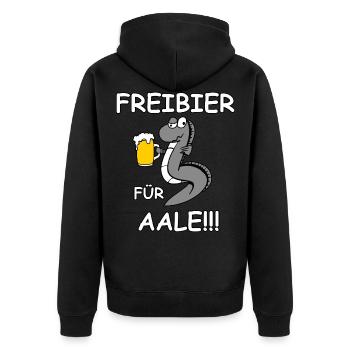 Freibier für Aale - Unisex Premium Bio Zip Hoodie - Schwarz - Hinten - Nico (187cm)