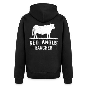 Red Angus Rancher - Kuhbauer - Unisex Premium Bio Zip Hoodie - Schwarz - Hinten - Nico (187cm)