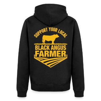 Support your local Black Angus Farmer - Unisex Premium Organic Zip Hoodie - black - Back - Nico (187cm)