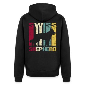 Weisser Weißer Schweizer Schäferhund Retro - Unisex Premium Bio Zip Hoodie - Schwarz - Hinten - Nico (187cm)