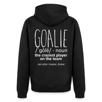 Goalie Gear Goalkeeper Definition 5 - Unisex Premium Bio Zip Hoodie - Schwarz - Hinten - Nico (187cm)