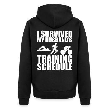 I Survived My Husband's Training Schedule 4 - Unisex Premium Bio Zip Hoodie - Schwarz - Hinten - Nico (187cm)