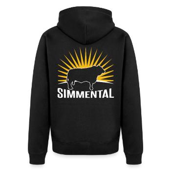 Rancher Rinderzüchter - Simmentaler Kuh - Unisex Premium Bio Zip Hoodie - Schwarz - Hinten - Nico (187cm)