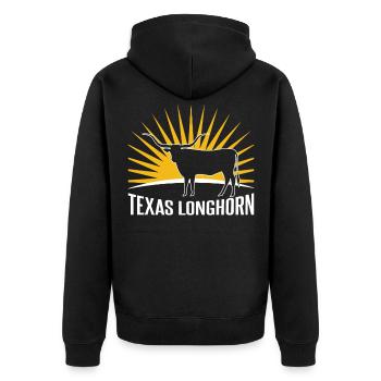Rancher Rinderzüchter - Texas Longhorn - Unisex Premium Bio Zip Hoodie - Schwarz - Hinten - Nico (187cm)