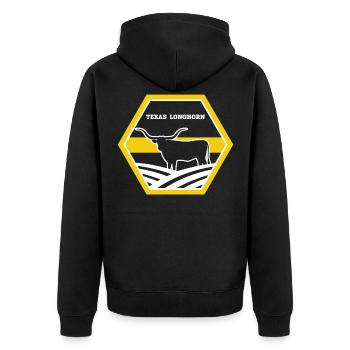 Rancher Rinderzüchter - Texas Longhorn - Unisex Premium Bio Zip Hoodie - Schwarz - Hinten - Nico (187cm)