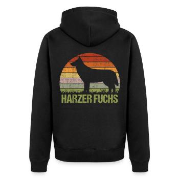 Harzer Fuchs Vintage Retro - Unisex Premium Bio Zip Hoodie - Schwarz - Hinten - Nico (187cm)