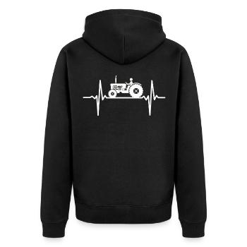 Herzschlag Traktor Trecker Landwirt EKG Puls - Unisex Premium Bio Zip Hoodie - Schwarz - Hinten - Nico (187cm)