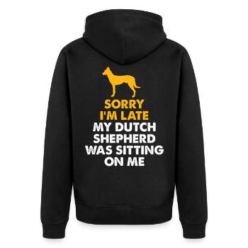 Ich Bin Spät Dran, Mein Holländischer Schäferhund - Unisex Premium Bio Zip Hoodie - Schwarz - Hinten - Nico (187cm)