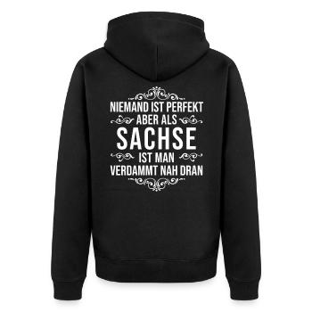 Sachsen Sachse Geschenk Spruch - Unisex Premium Bio Zip Hoodie - Schwarz - Hinten - Nico (187cm)